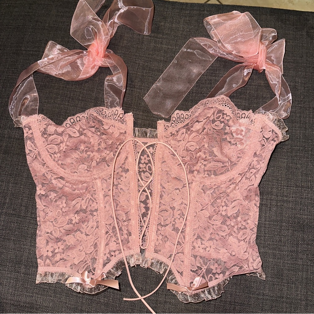 Lace corset bralette crop top intimate floral pink